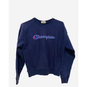 Champion Sweater Reverse Weave Women Size Small Vintage Pullover Navy Blue Use